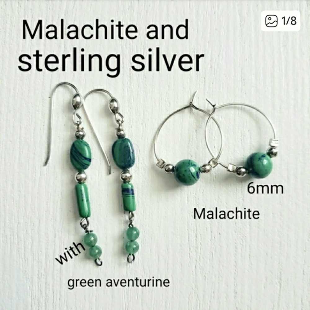2 Pair Malachite And Sterling Silver Earrings